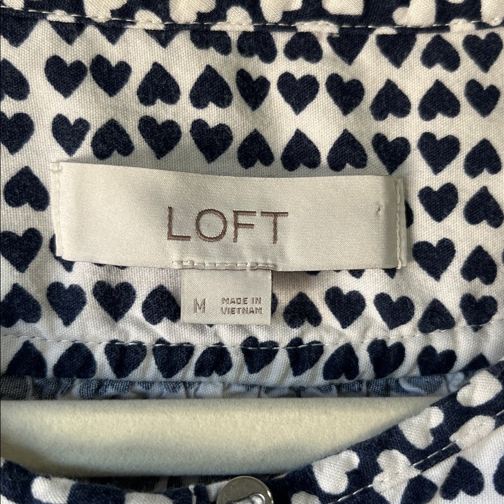 LOFT Black and White Patterned Puff-Sleeve Blouse - Picture 2 of 7